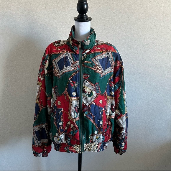 Vintage 80s EVR Golf All Over Windbreaker Silk zip Women's Jacket - Picture 3 of 17